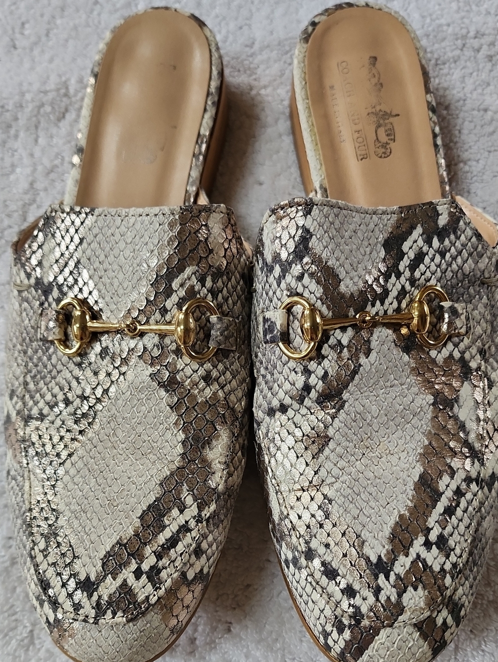 Coach and Four Women's Snakeskin-Print Slip-On Mules Size 7.5 Preowned